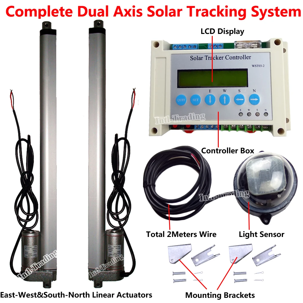 DC 12 В полный двойной оси Солнечный трекер системы слежения наборы и 2 шт. 1" линейные приводы и электрический контроллер и ЖК-дисплей