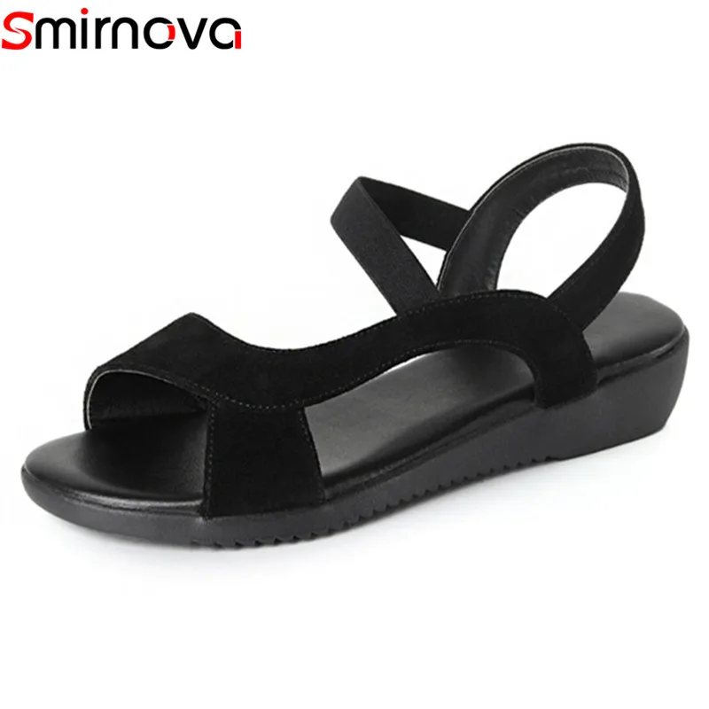 

Smirnova 2019 new arrival women sandals suede leather summer shoes slip on comfortable casual shoes female concise wedges shoes