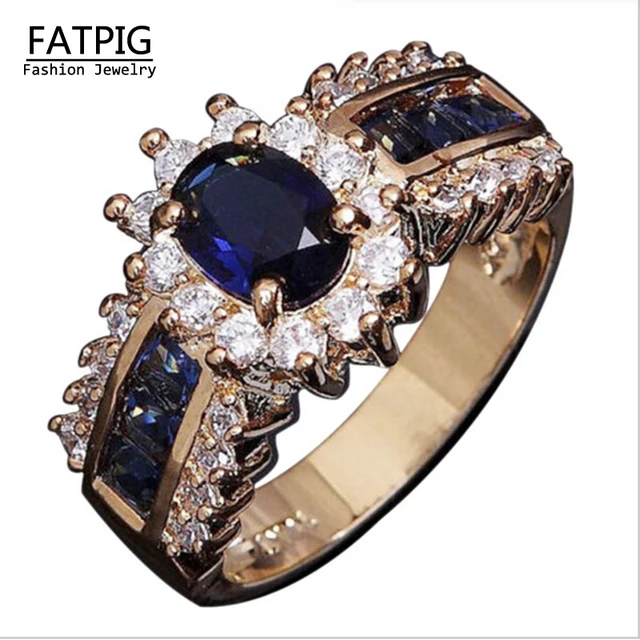 new classic engagement ring18k gold filled blue luxury zircon lovers size 6 promise ring
