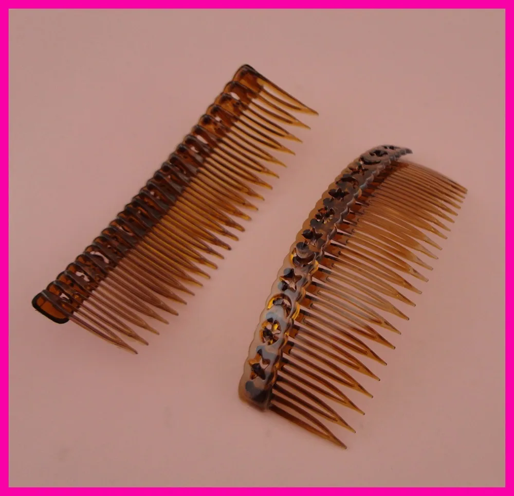 10PCS 4.5cm*12.0cm 24teeth Clear Brown Plain Plastic Hair Combs with