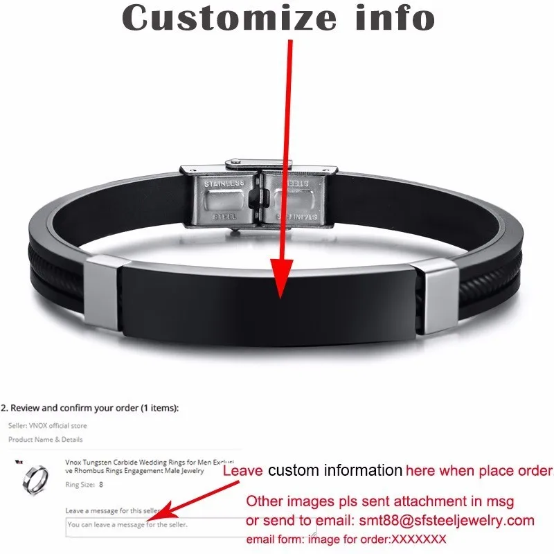 Vnox персонализированные нержавеющая сталь ID браслеты для мужчин женщин черный силиконовый браслет на заказ повседневные спортивные мужские Pulseira - Окраска металла: Custom