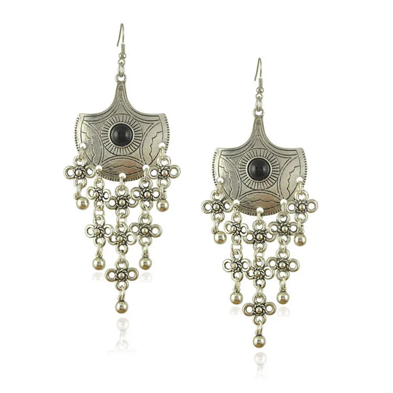 

Bohemian new ancient alloy silver earrings for women big tassel earring vintage and unique
