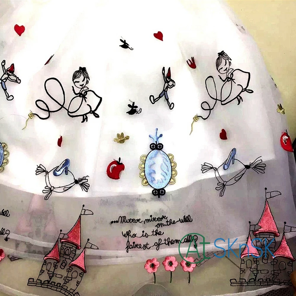 5 Metros colorido dos desenhos animados linda organdi bordado tela do laço para o partido/vestido de noite/serrar Material do Vestido Saia de Tule tecidos