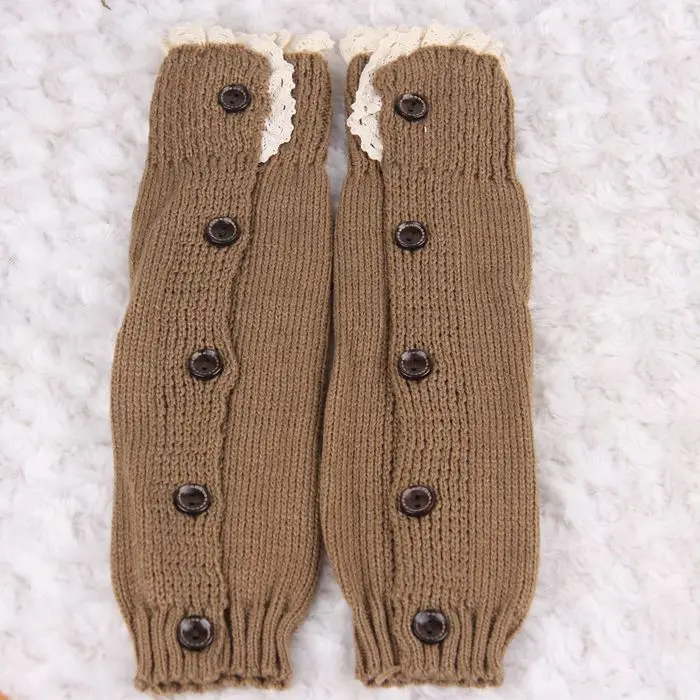 Вязаное для маленьких девочек хлопковая вязаная кружевная отделка ботинок Манжеты Твердые верхние гетры Зимние Теплые повседневные