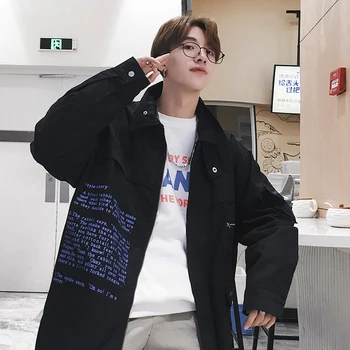 

Fashion Tooling Style Jacket Trend Korean Hip pop Style Print Letter Coat Casual Loose Comfortable Mens Outwear