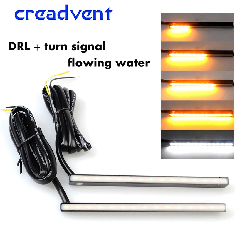 

New Multi-function flowing water High Power Aluminum Car LED Daytime Running Lights white DRL fog lamp turn signal yellow DC 12V