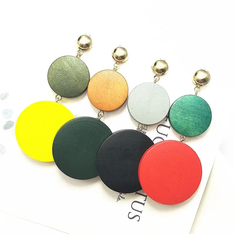 Женские большие круглые серьги корейские длинные подвески золотистого цвета