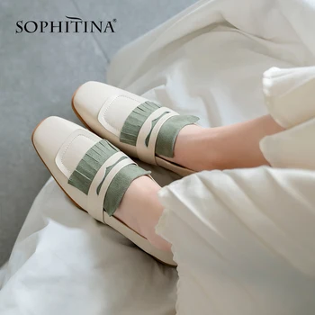 

SOPHITINA New Square Toe Loafers Flats Fashion Patchwork Fringe Slip-on Casual Shoes Comfortable Hot Sale Women's Flats SO168