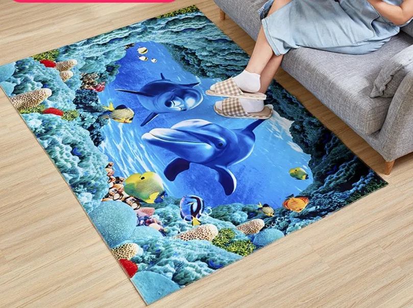 Multi Size 3D Dolphin Carpet Bedroom Decorating Soft Floor Carpet Blue ...
