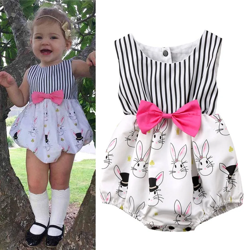 

Hot Selling Children Kids Girl Bodysuit Jumpsuit Jumper Sleeveless Bunny Printed Cute For Summer