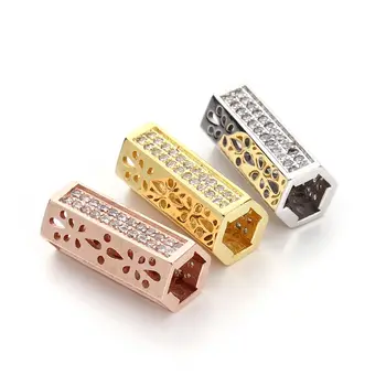 

Hollow Micro Pave Brass for Bracelet Crystal Hexagonal Tube Spacer Bead Connector Rhinestone Bead Jewelry Making F3193
