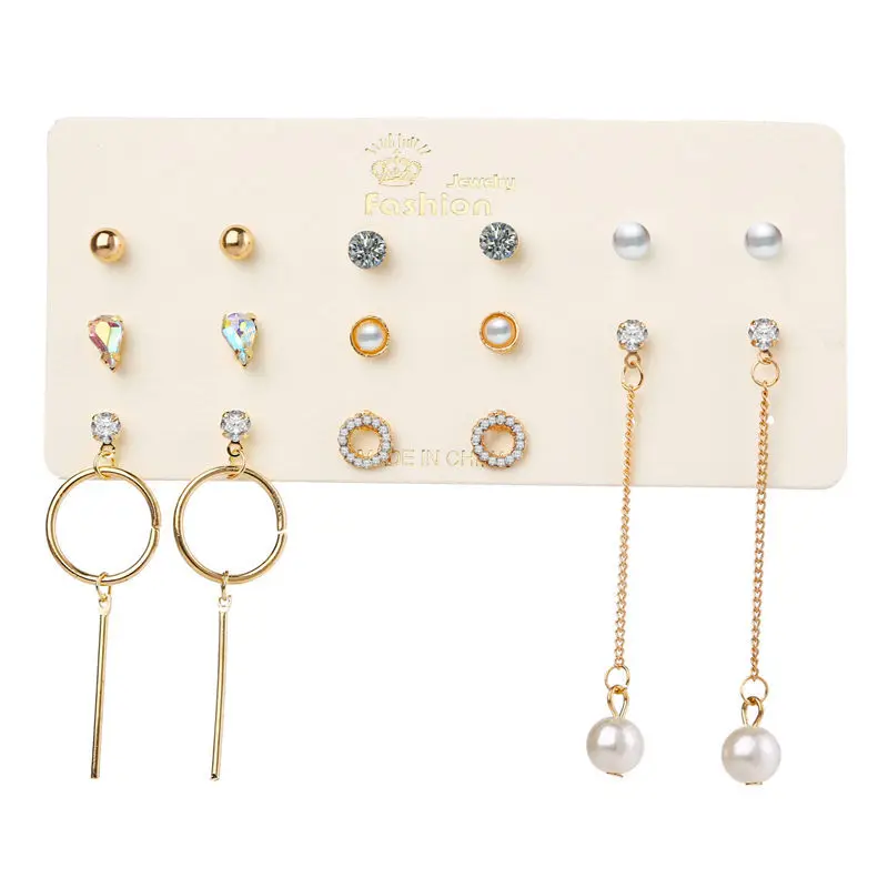 

8 Pairs/lot Bijoux Imitation Pearls Geometric Earrings Set Stud Earrings For Women Earring Crystal Brincos Female Jewelry