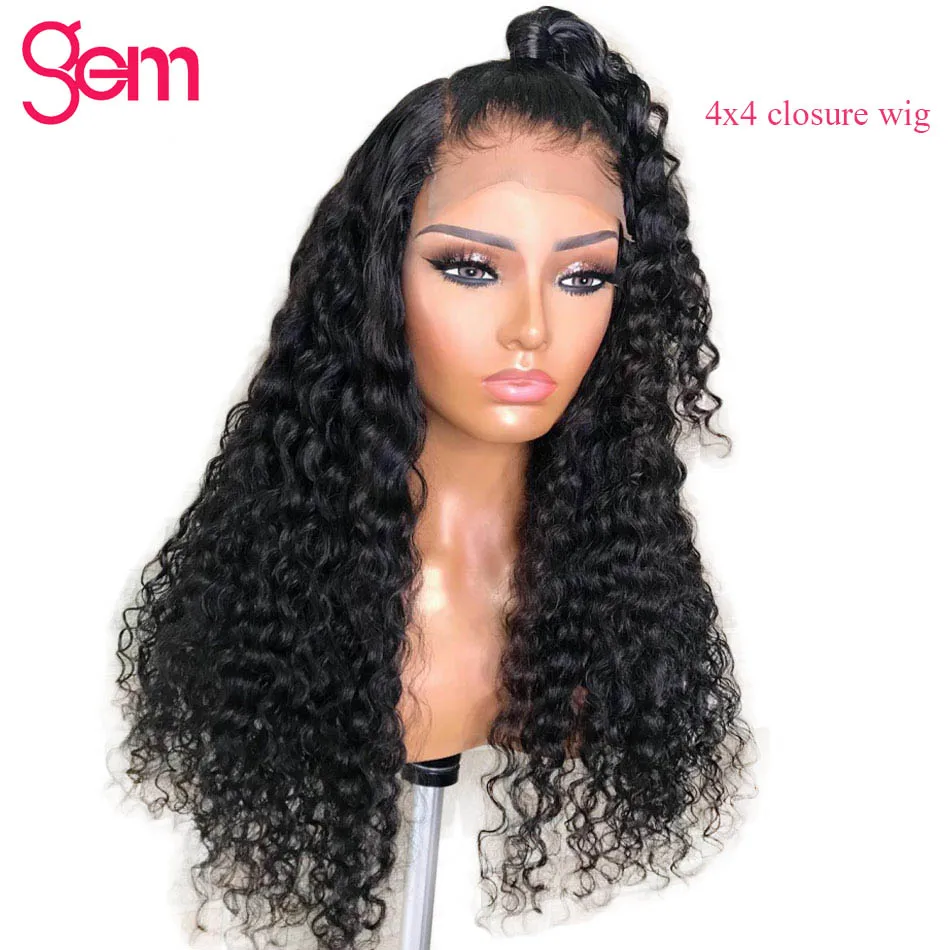 

4x4 Closure Wig Curly Human Hair Wig 150 Density Lace Wigs For Black Women Malaysian Remy GEM Pre Plucked Lace Closure Wigs