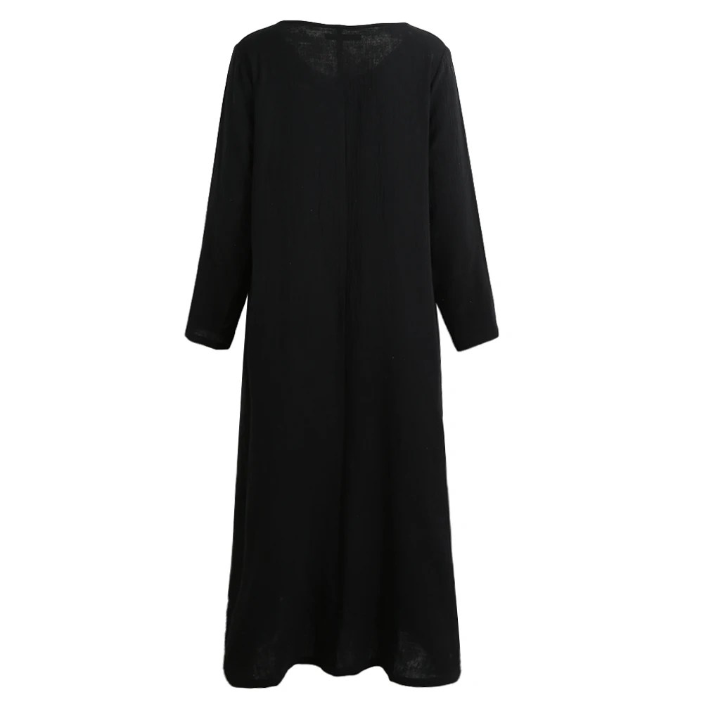 EaseHut, женское винтажное однотонное платье, Осеннее длинное платье, v-образный вырез, длинный рукав, хлопок, Ретро стиль, макси платья размера плюс, 5XL, халат vestidos - Цвет: Черный