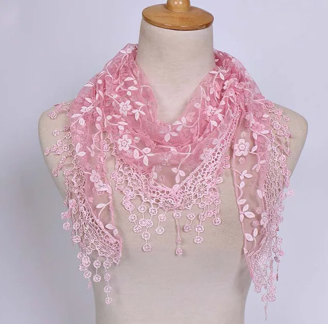 Unique Beautiful Floral Flowers Lace Tassel Hollow Triangle Scarf Shawl ...