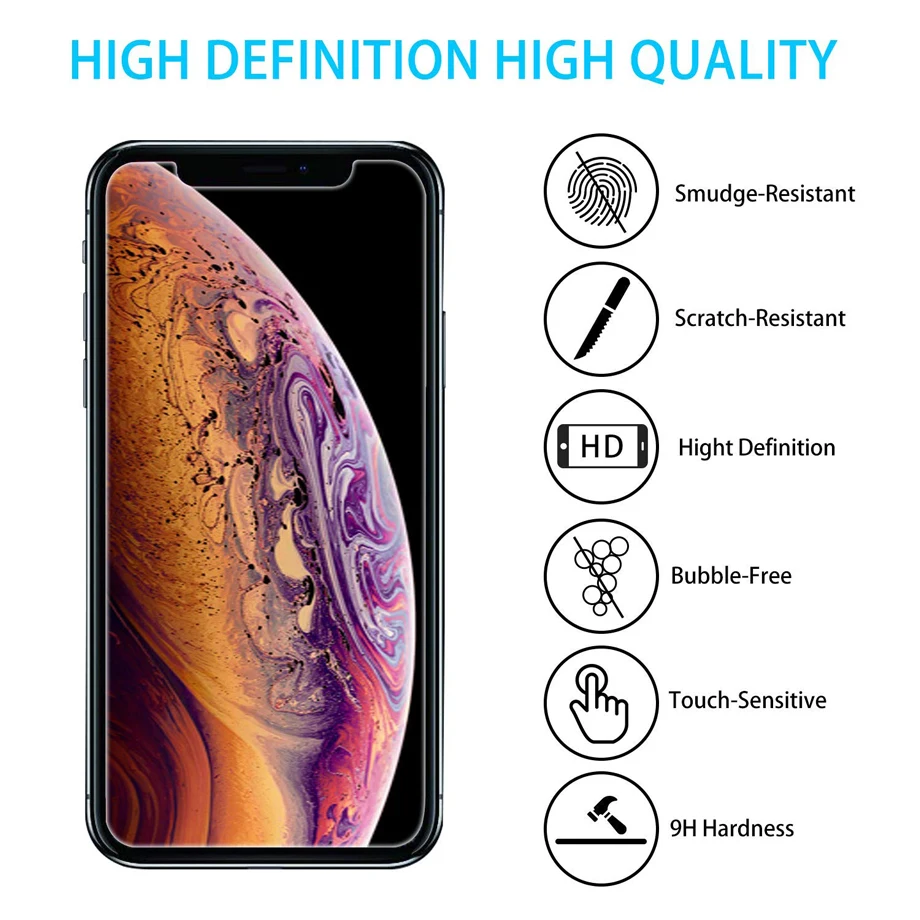 3 шт 9 H закаленное стекло для iPhone XS Max XR жесткая защита накладка Защитная пленка для экрана для iPhone X 7 8 plus