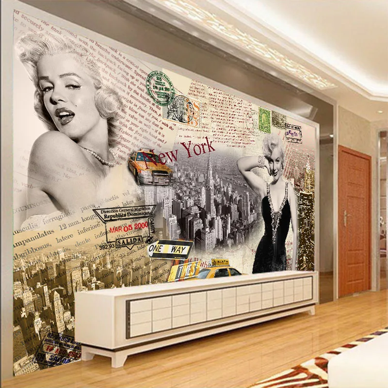 Классическая Мэрилин Монро персональное Искусство Настенная бумага винтажная Нетканая бумага картина для спальни Гостиная