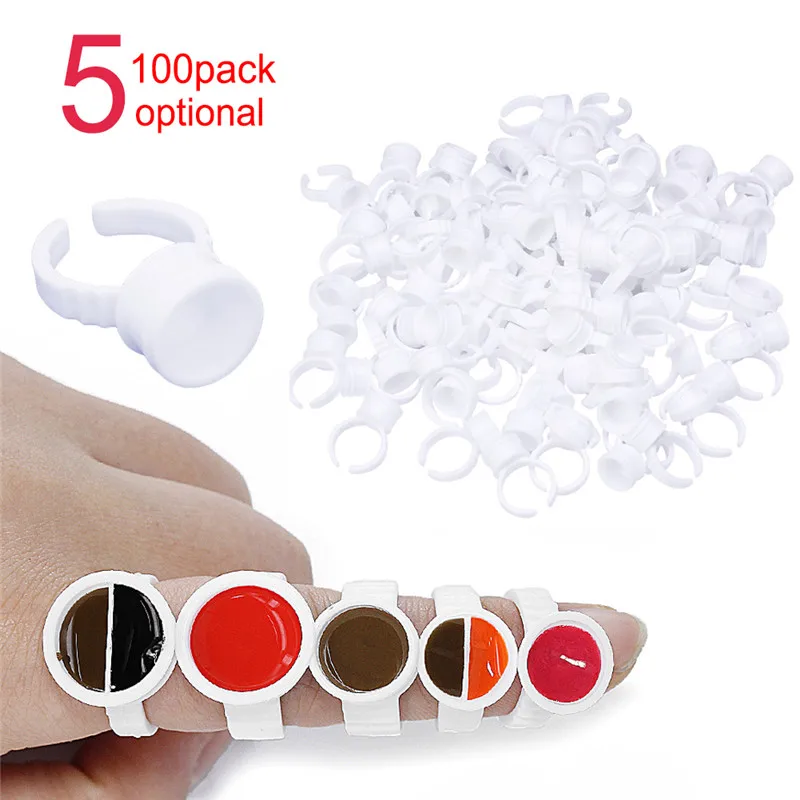 100pcs Makeup Disposable Eyelash Extension Glue Rings Adhesive Tattoo Pigment Well Holder #43369 | Красота и здоровье