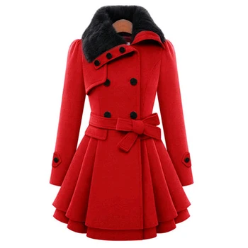 

Plus size 4XL Winter Women Long Warm Christmas Coats Double-Breasted Overcoat A-Line Solid Color Femme Autumn Thick Wool Jackets