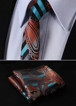 

TFS045N5 Orange Aqua Paisley Floral 2.17" 100%Silk Woven Slim Skinny Narrow Men Tie Necktie Handkerchief Pocket Square Suit Set