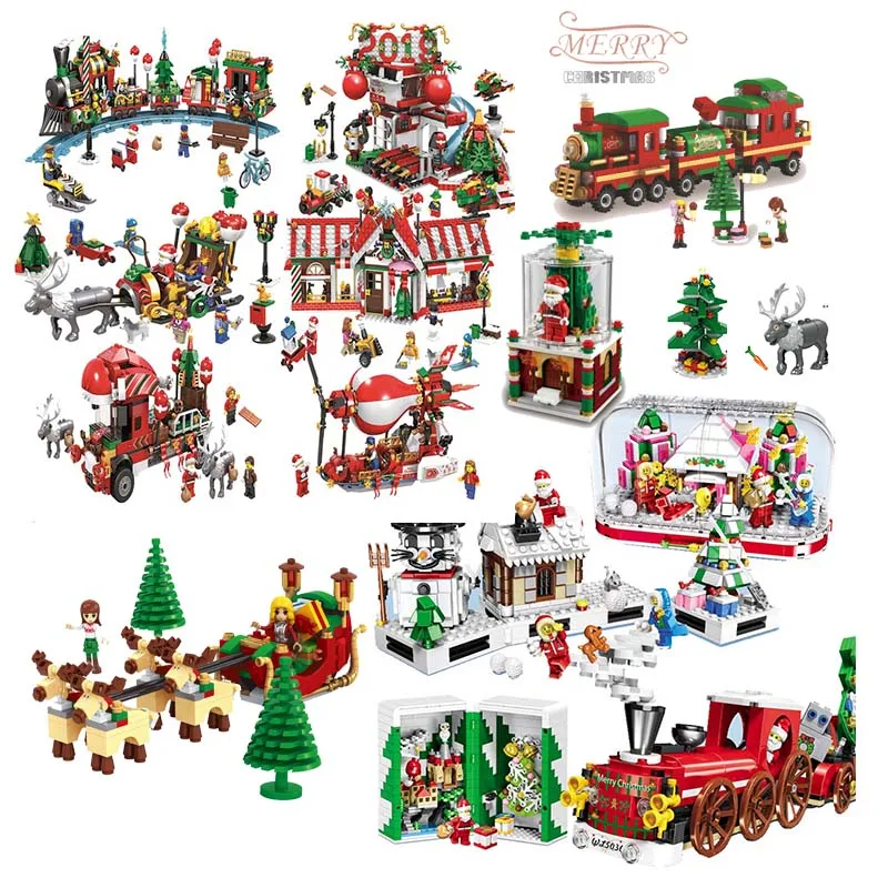 

2019 New Year Gift Christmas deals Train Hot Air Balloon Elk Model Building Blocks Bricks For Kids Toys For Children Gifts