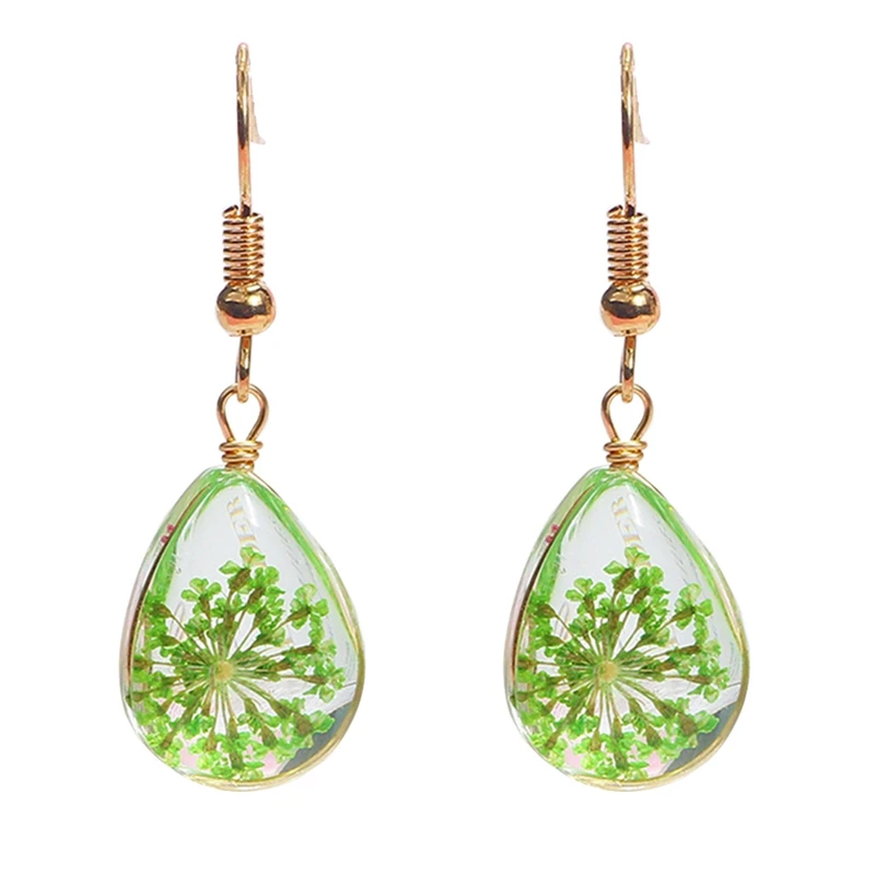 

New DIY Handmade Dried Flowers Transparent Glass Crystal Ball Square Drill Earrings Real Plant Dangle Earrings For Women