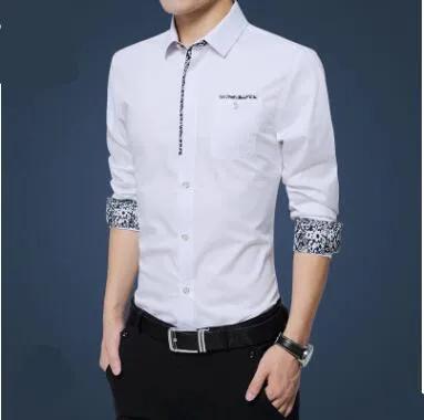 

2018 Spring New Long Sleeve Cotton Shirt Men's Korean Version Plus Size Printed Clothing Male Work Shirt Fashion Clothes