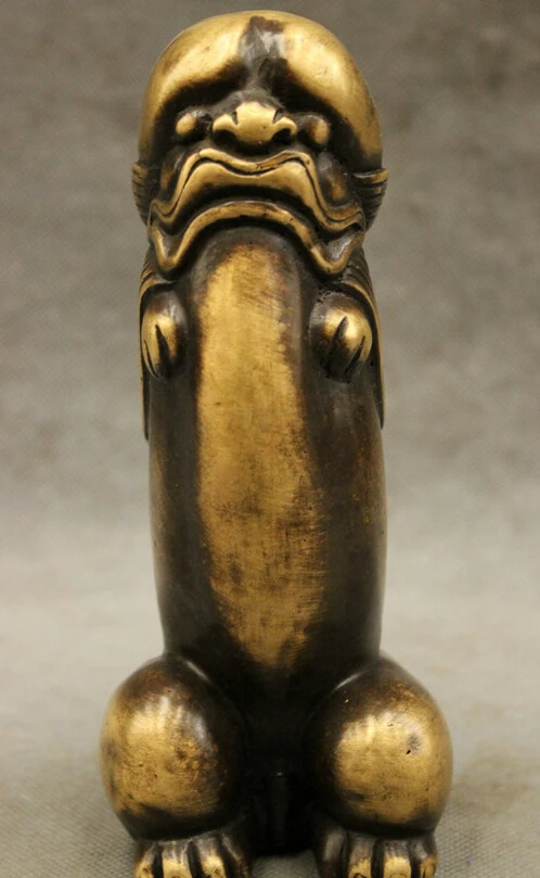 

song voge gem S2343 Folk Chinese Bronze Copper FengShui Decorate Man Unicorn Head Genital Statue