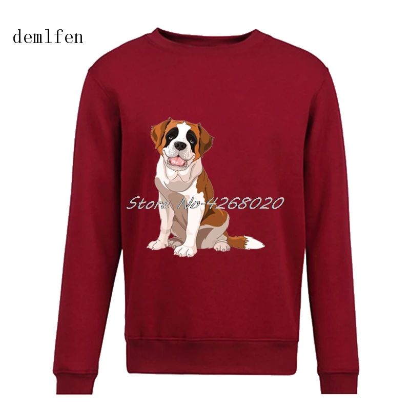 

New St Bernard Dog Printed Hoodie Men's Cotton Pullover Thicken Fleece Sweatshirt Autumn Winter Male Hip Hop Streetwear