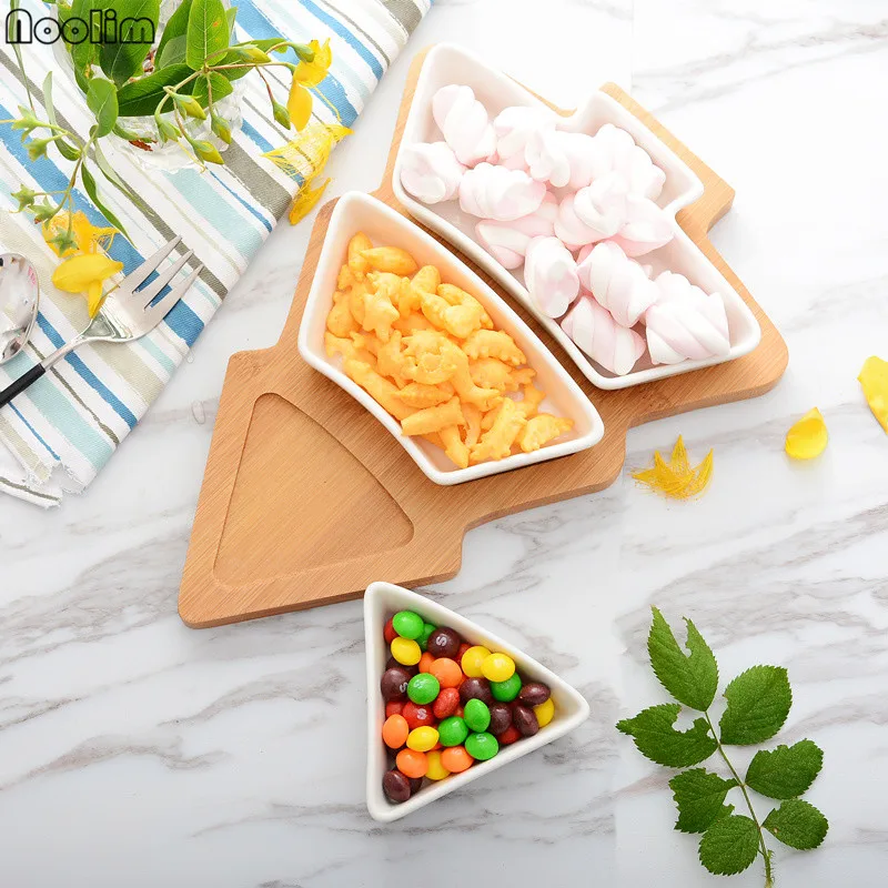 NOOLIM 4Pcs/set Christmas Tree Dinnerware Salad Fruit Dessert Candy Ceramic Dishes Porcelain Plates Restaurant Tray Tableware
