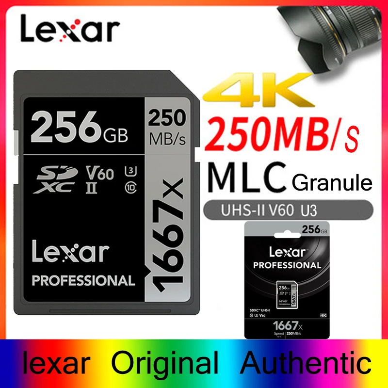 Lexar sd карта 256 ГБ 128 Гб 64 U3 V60 4K высокая скорость 250 м/с SLR микро Одиночная камера