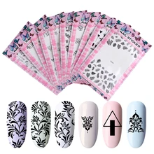 1 шт., черно-белые наклейки для ногтей, 3D наклейки, бабочки, цветы, листья, геометрические рисунки, слайдеры, тату, маникюрные украшения