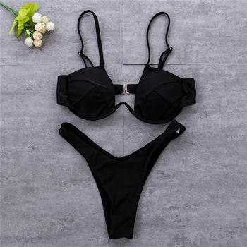 

New Women Sexy Solid Brief Sets Push-up Padded Bra Bandage High Waist Thongs Bottom Brief Set Ladies Lingerie Babydoll Underwear
