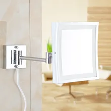 Square 8.5Inch LED Light Wall-mounted folding cosmetic mirror 1X/3X Magnifying Double-sided LED Makeup Mirror bathroom mirror bathroom magnifying makeup mirror double sided 1x 3x extendable folding arm wall mounted vanity round mirrors solid brass
