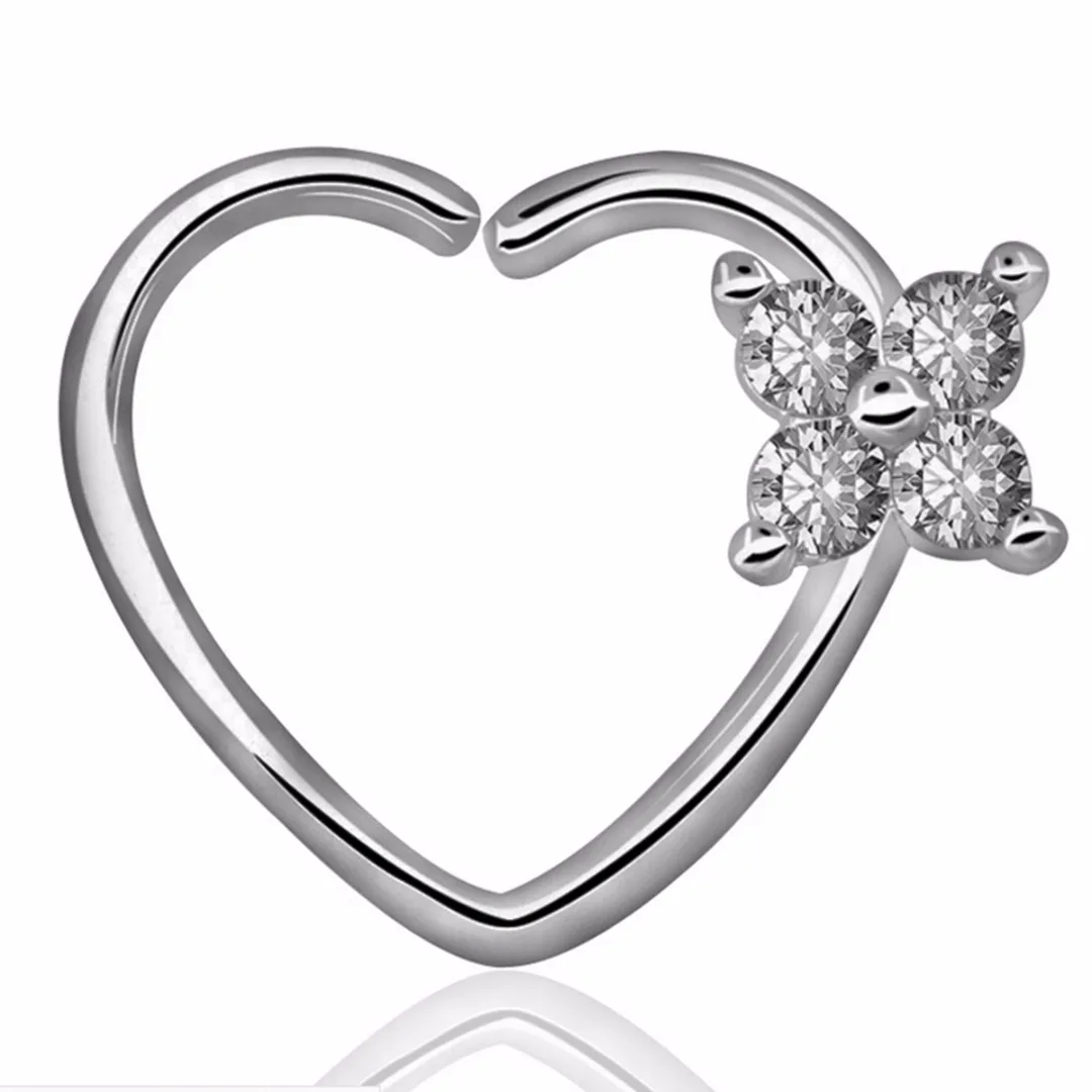 Sexy Zircon Crystal Nose Ear Rings Helix Tragus Piercings Cartilage Earring Love Heart Hoop Earring Body Jewelry Shellhard 2pcs