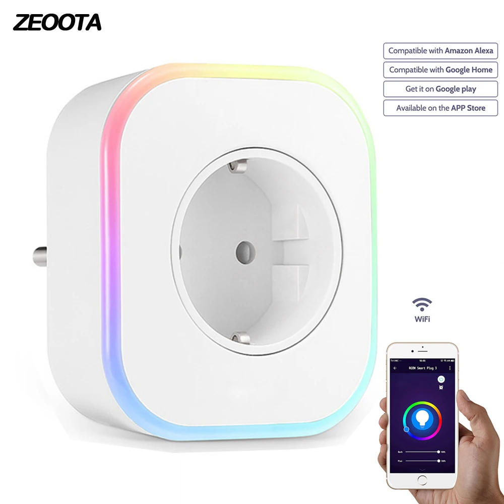 

Wifi Smart Power Plug Home WiFi EU Outlet with USB Port Color Changing Lamp Remote Control Anywhere work with Alexa Google Home