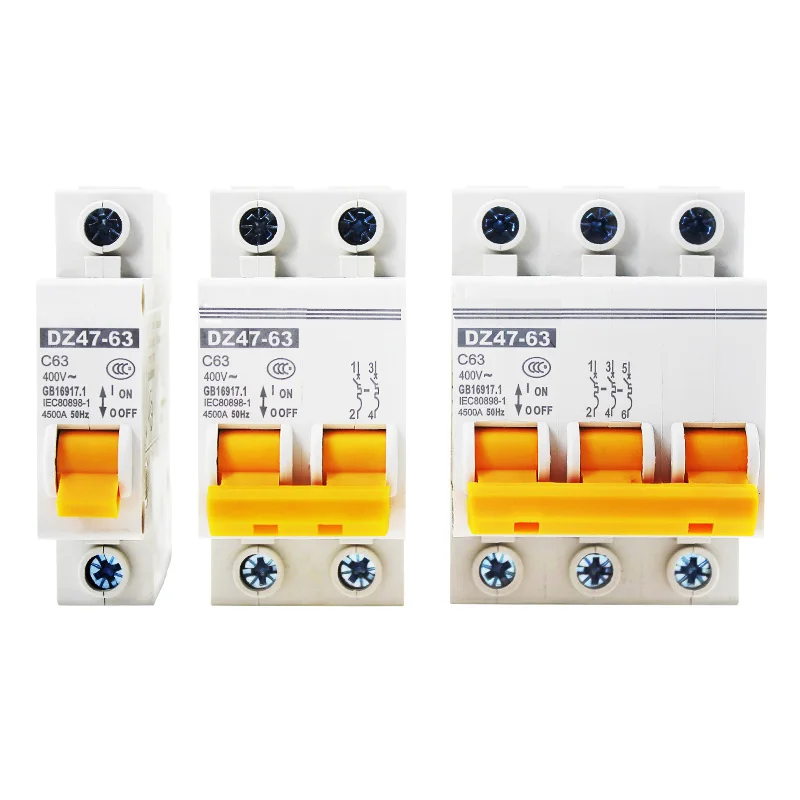 

1pc 1P/2P/3P/4P 10A 16A 20A 32A 63A 50HZ Circuit breaker 400V AC MCB safety breaker