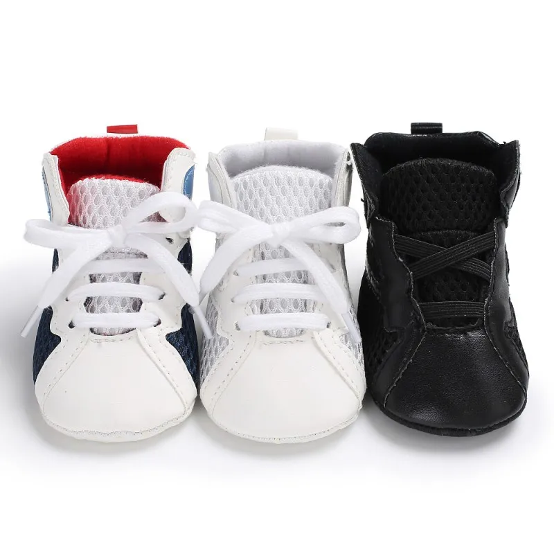  New Cute Infant Anti-Slip Breathable First Walkers Baby Sneakers Boys PU Casual Toddler Shoes Multi