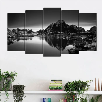 

Black white landscape art deco canvas painting Europe art prints 5 psc modern wall picture for living room cafe shop lobby home