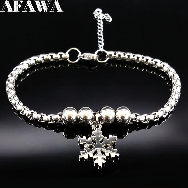 Браслет из нержавеющей стали со снежинками для женщин, браслеты и браслеты серебряного цвета, ювелирные изделия, рождественский подарок, колье bracciali Donna B17821
