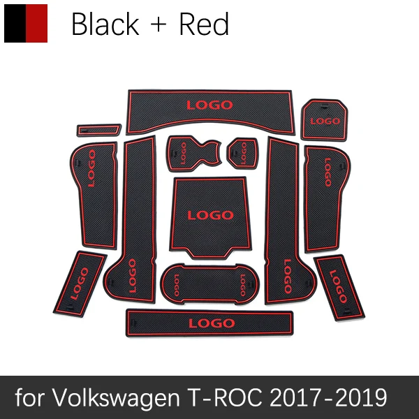 Противоскользящие резиновые ворота слот чашки коврик для VW T-ROC Tiguan Touran Sharan Teramont Altas Volkswagen аксессуары наклейки - Название цвета: Red T-ROC