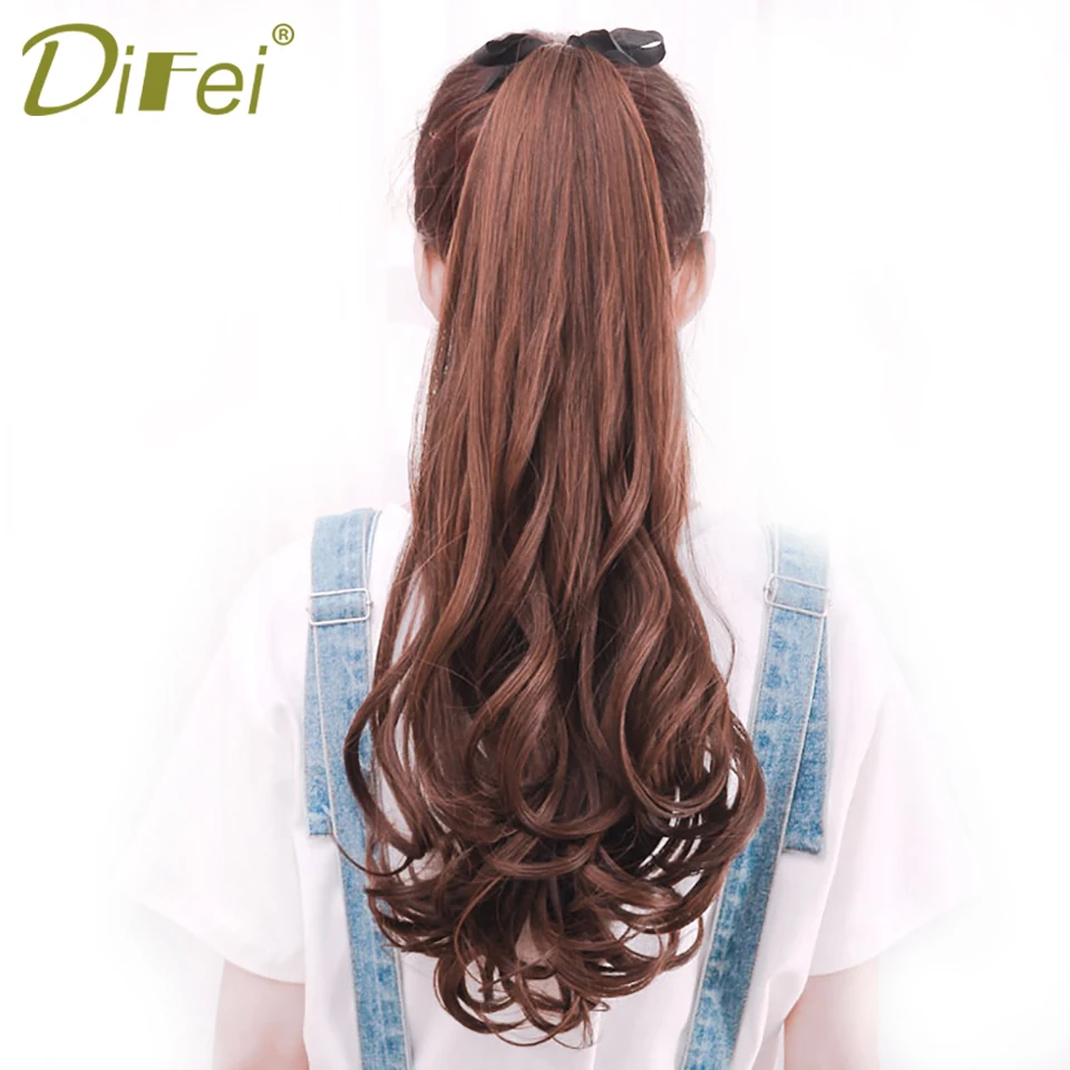 Long Curly Tie Up Ponytail Synthetic Clip in Hair Extension Real