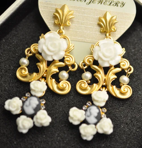 Fashion vintage  earring  flower pearl big earring...