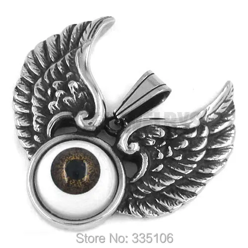 

Free shipping! Eagle Wings Brown Devil Eye Pendant Stainless Steel Jewelry Punk Motor Biker Pendant SWP0248
