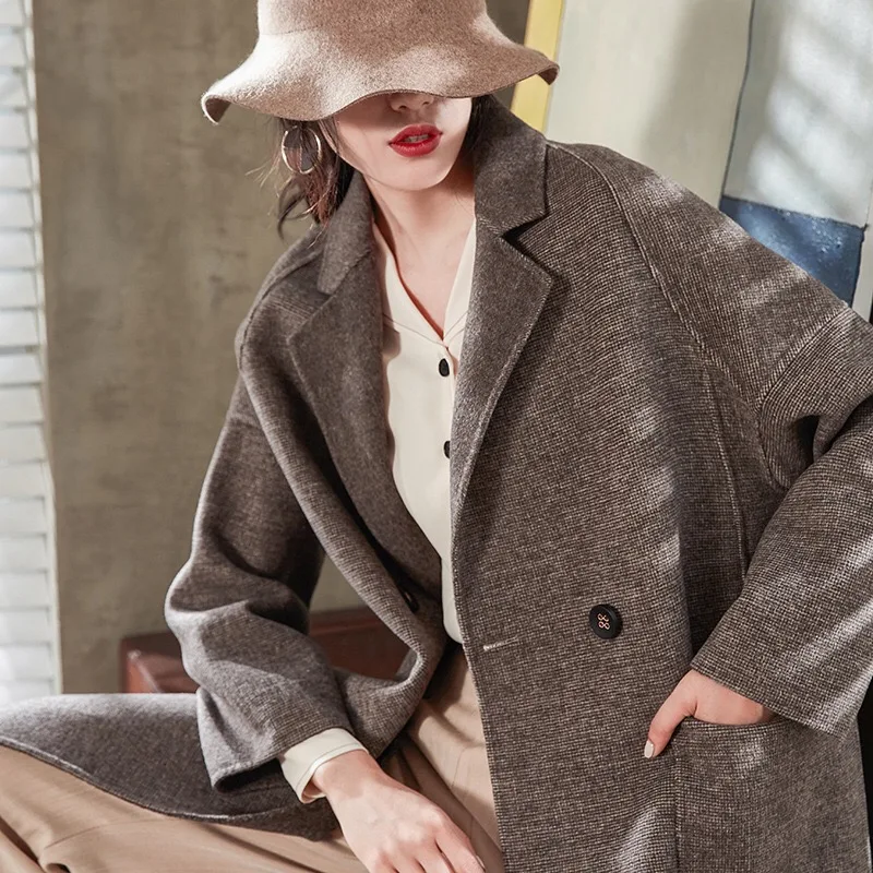 

2019 Autumn Winter Original Design Gloria&Grace Warm Luxury Brown Handmade Vintage Long Alpaca Wool Coat Jacket Outerwear