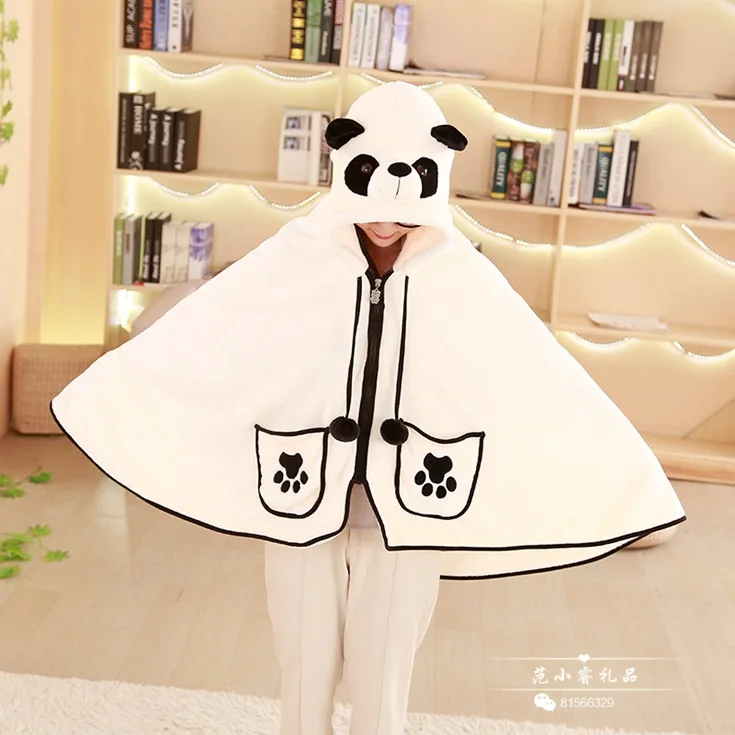 Большие глаза панда милый балахон кошка с капюшоном одеяло флис носимых пледы одеяло микрофибра на диване теплый B215
