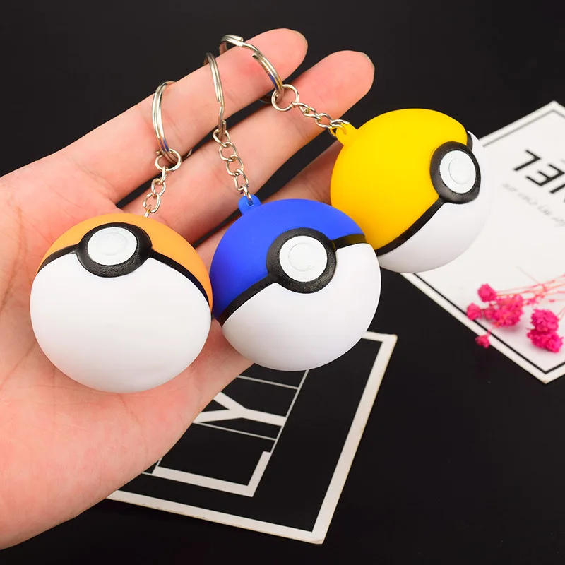 

Cartoon Pokemon Elves Key Chain Monster Ball Porte Clef Pompom Fur Ball Key Ring Holder for Women Car Charm Trinket Key Chains