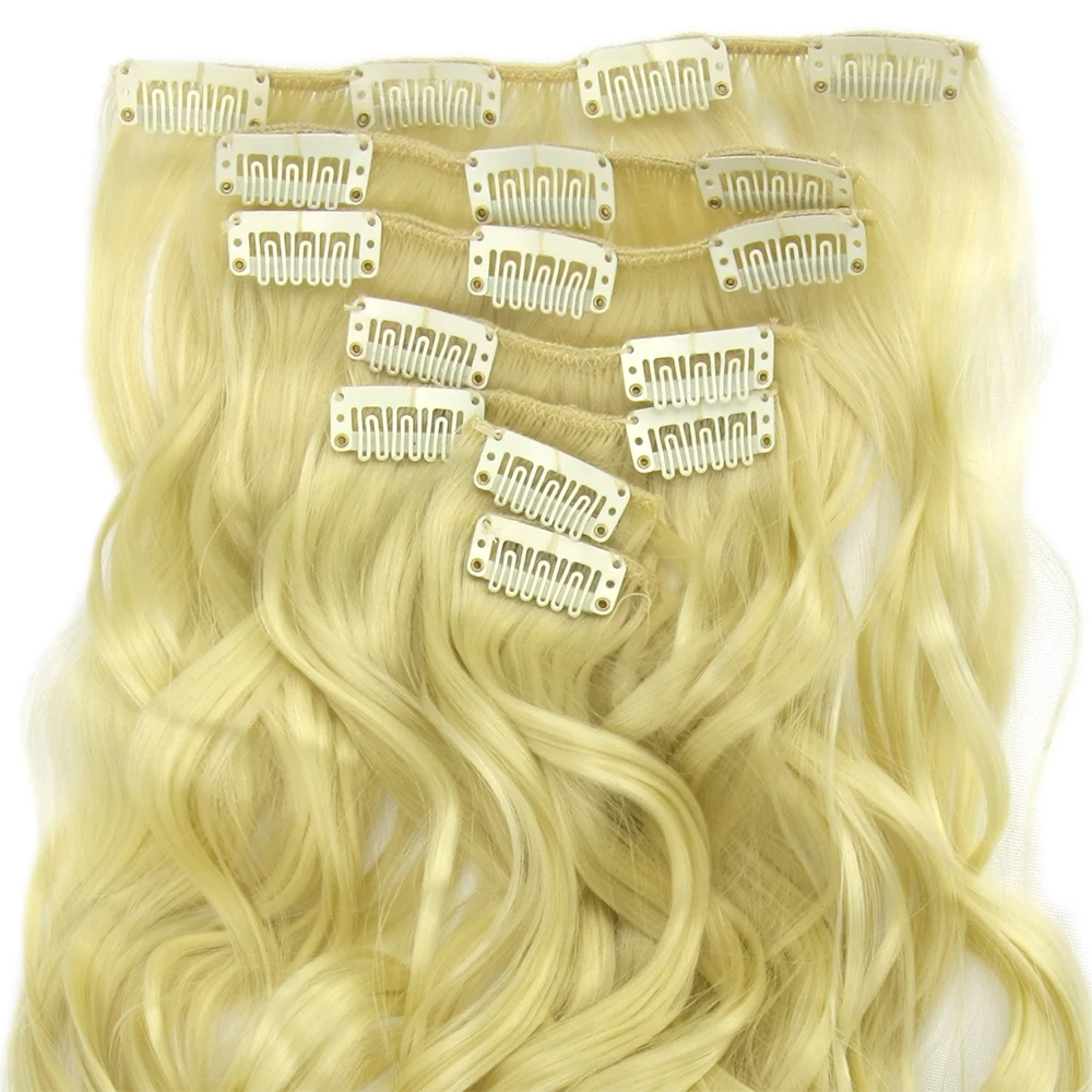 Soowee, 16 клипсов, длинные вьющиеся синтетические волосы на шпильках, блонд, черный, набор для наращивания волос на заколках, аксессуары для женщин на всю голову