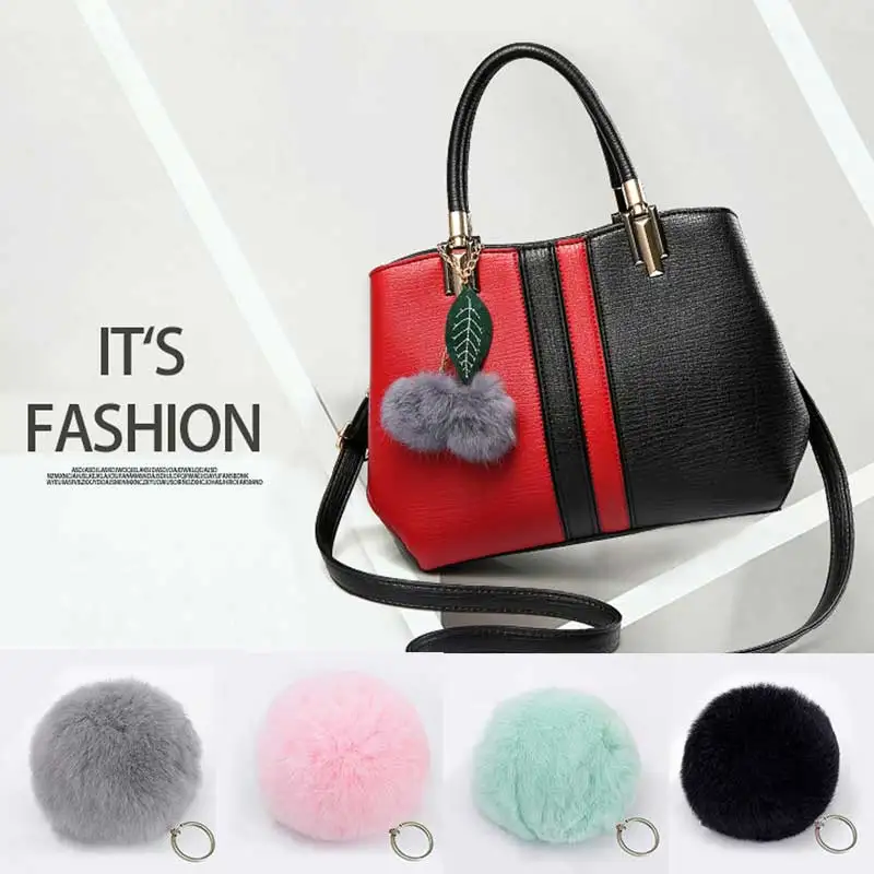 

7 cm Fashion Artificial faux BIG Fur PomPom keychain leather Bag Ball natural rabbit fur pom pom Lovely Fluffy Key Chain poret