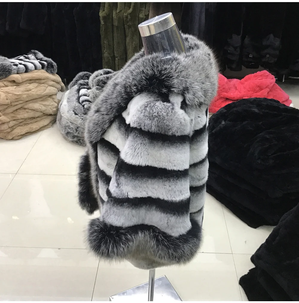 Perfect Women Rex Rabbit Fur Coat Warm Soft Rex Rabbit Fur Jacket With Big Real Fox Fur Collar 100% Natural Real Rex Rabbit Fur Overcoat 3